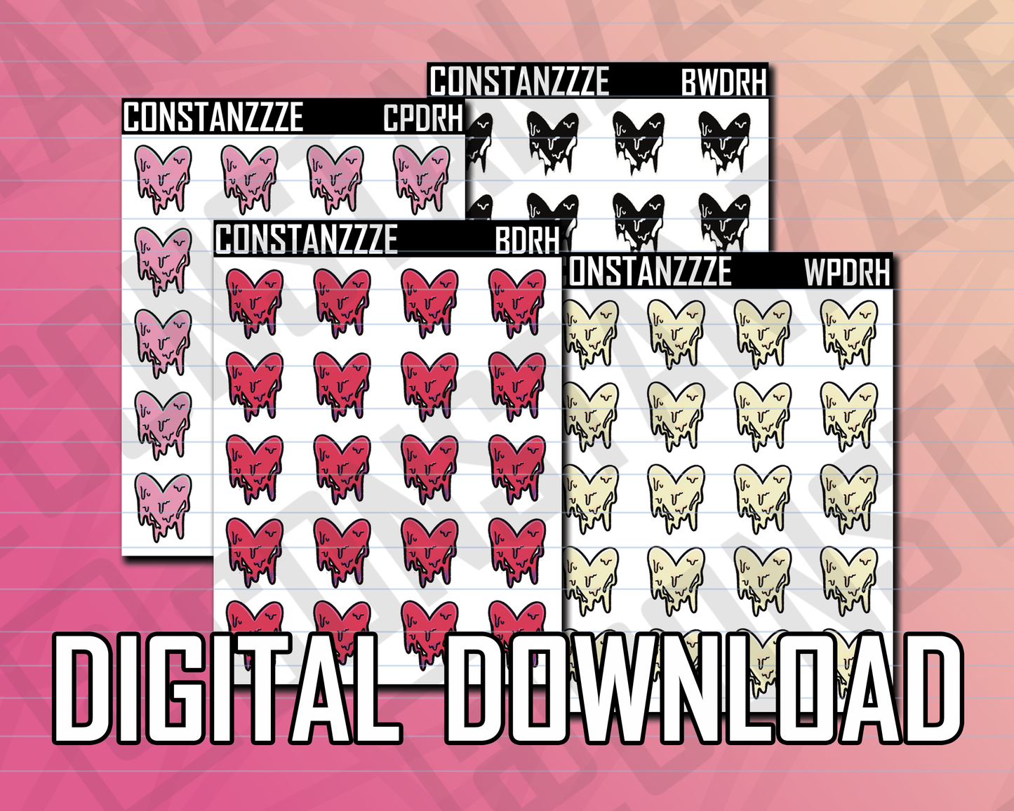 Digital Celebration Drippy Heart Sticker Sheets