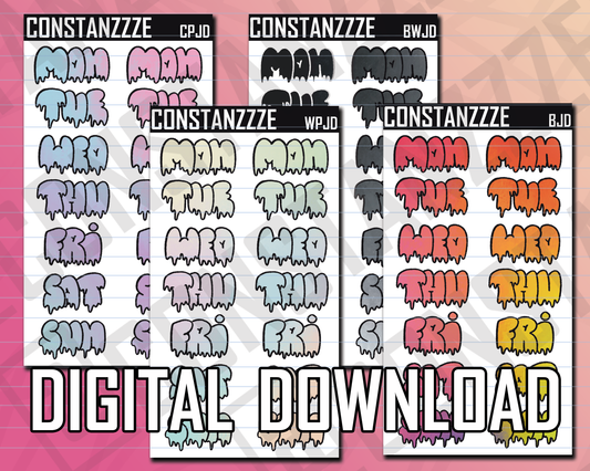 Digital Celebration Jumbo Drippy Days of the Week Sticker Sheets