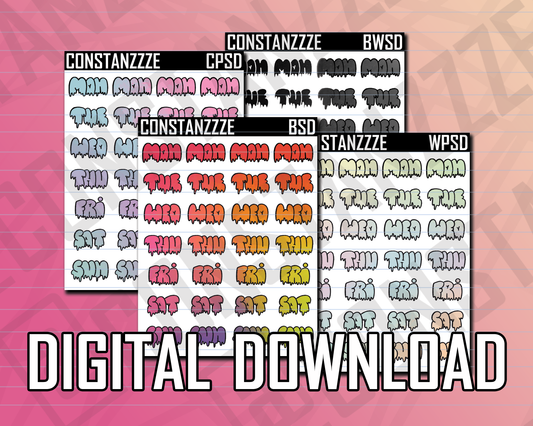 Digital Celebration Small Drippy Days of the Week Sticker Sheets