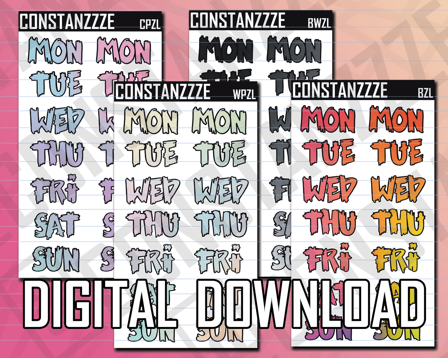 Digital Celebration Jumbo Zombie Days of the Week Sticker Sheets