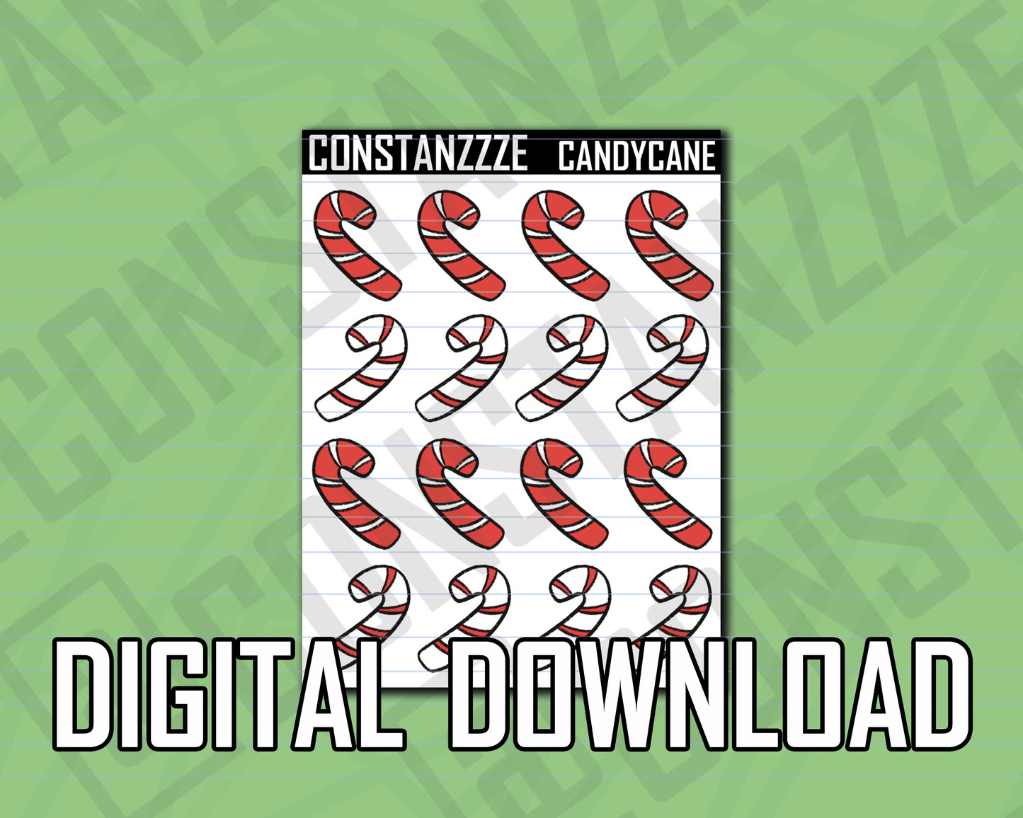 Digital Candy Cane Sticker Sheet