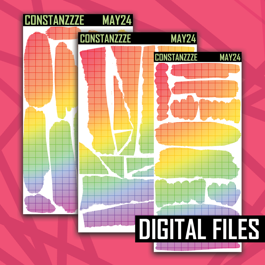 Digital Bright Rainbow Grid Layering Bundle