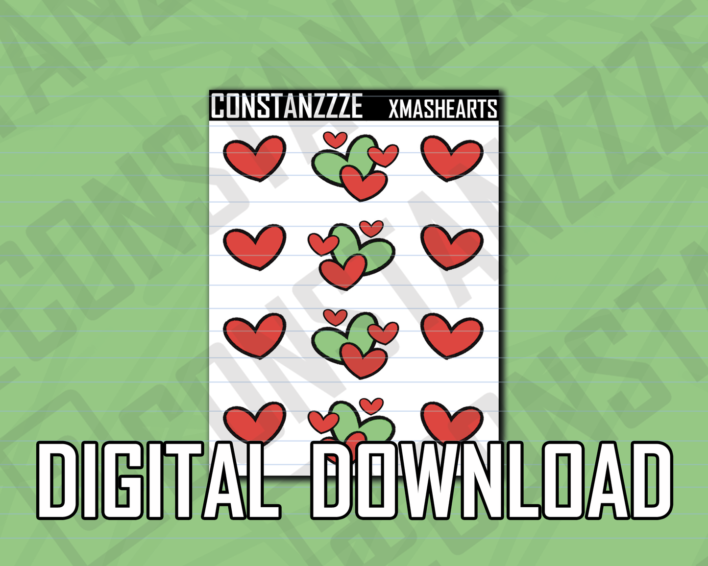 Digital Xmas Heart Sticker Sheet